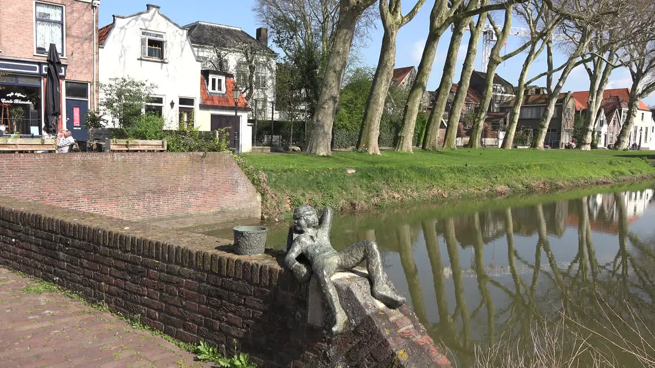 Netherlands Schoonhoven Statue By Canal