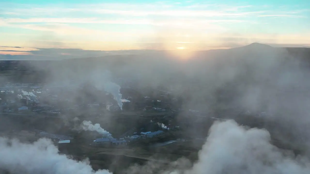 Steamy Landscape In Hveradalir Hot Springs In South Iceland Drone Shot