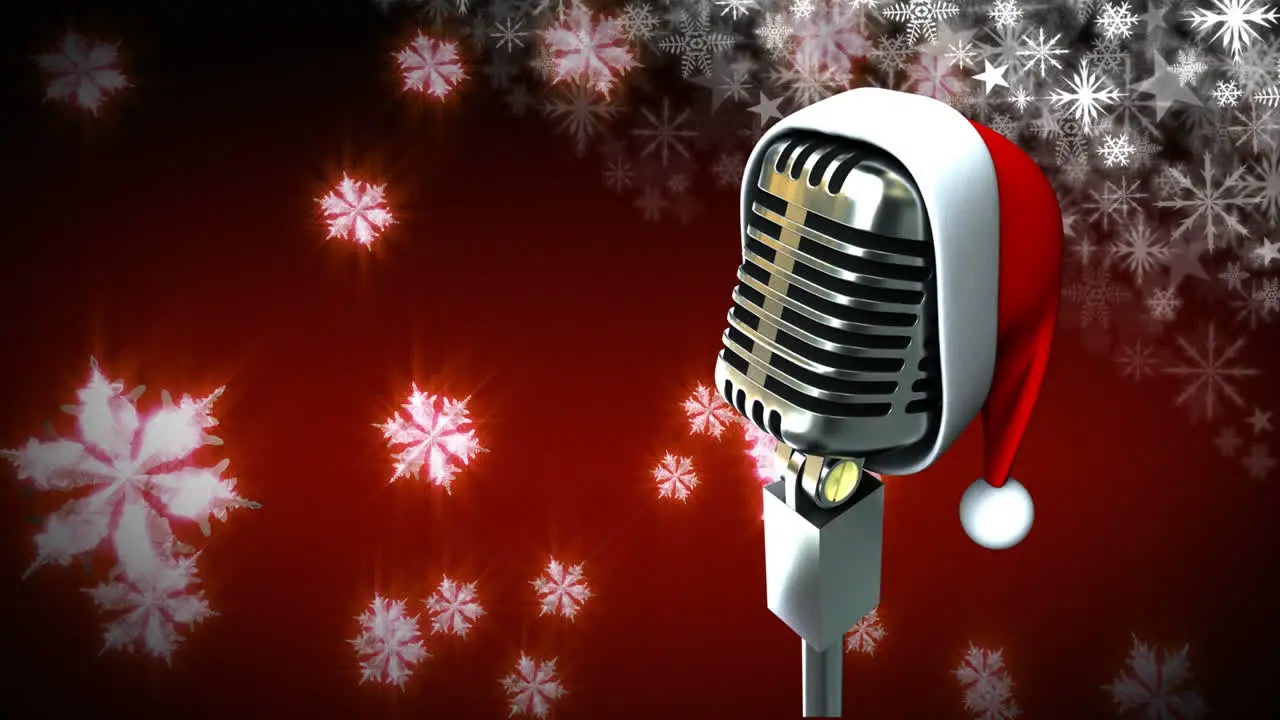 Santa hat on microphone with snowflakes