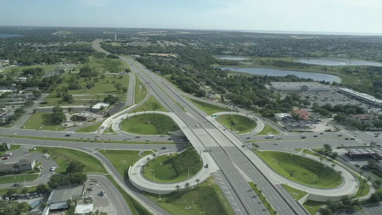 Cinematic drone clip over the highway 27 and state road 50 interchange