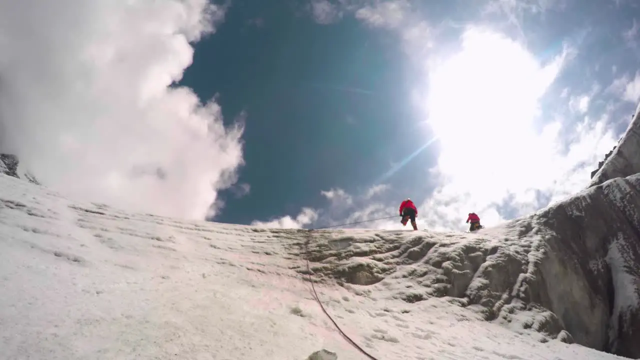 Himalayan mountaineers ice climbing with their ice climbing equipment