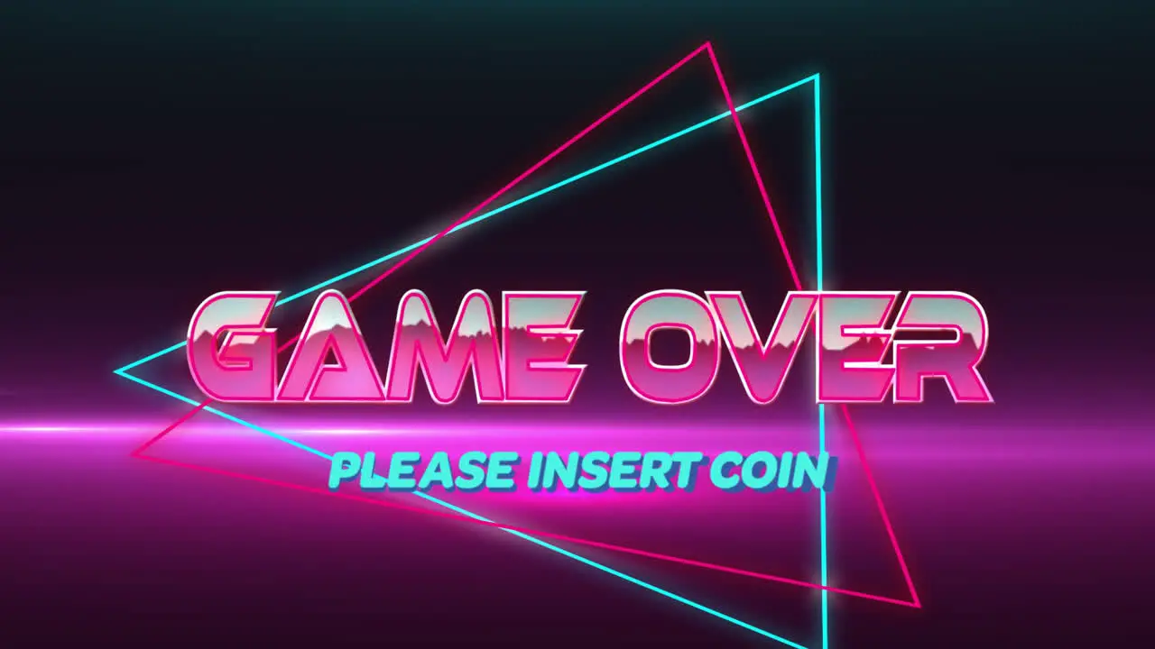 Animation of game over text over neon pattern background