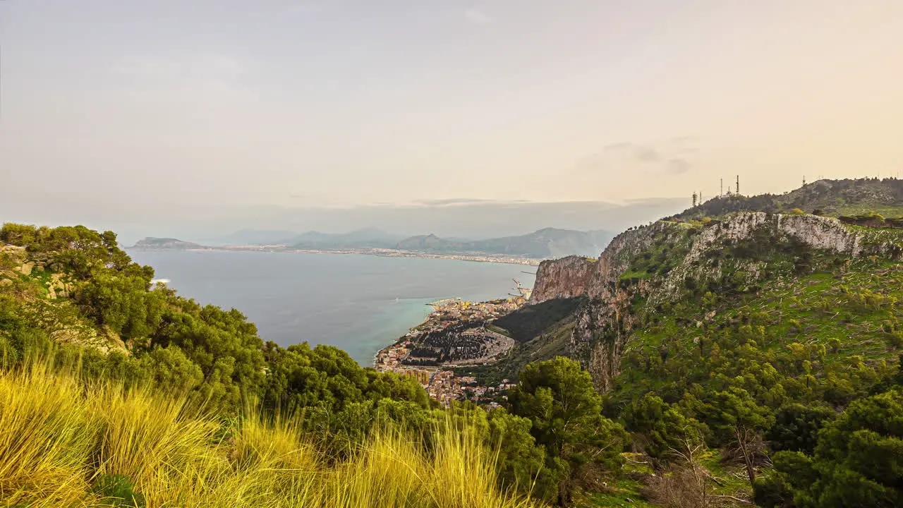 Timelapse of cityscape view from Monte Pellegrino on a beautiful sunny day in Palermo Sicily