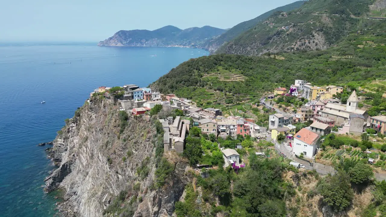 Cinque Terre Village Corniglia in Vernazza La Spezia Liguria Italy Aerial 4k