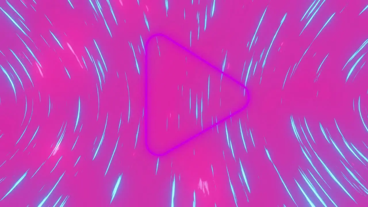 Animation of play button flickering on pink and blue neon tunnel background