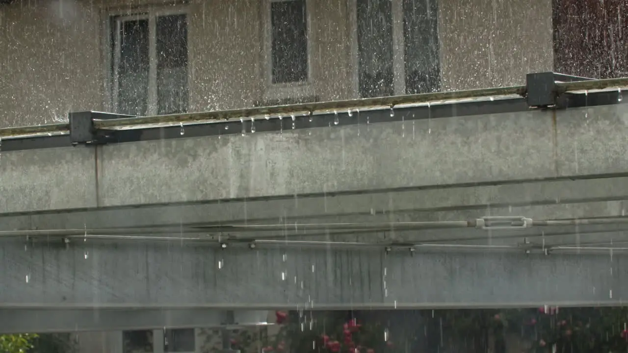 Medium close up shot of a metal structure in bad weather