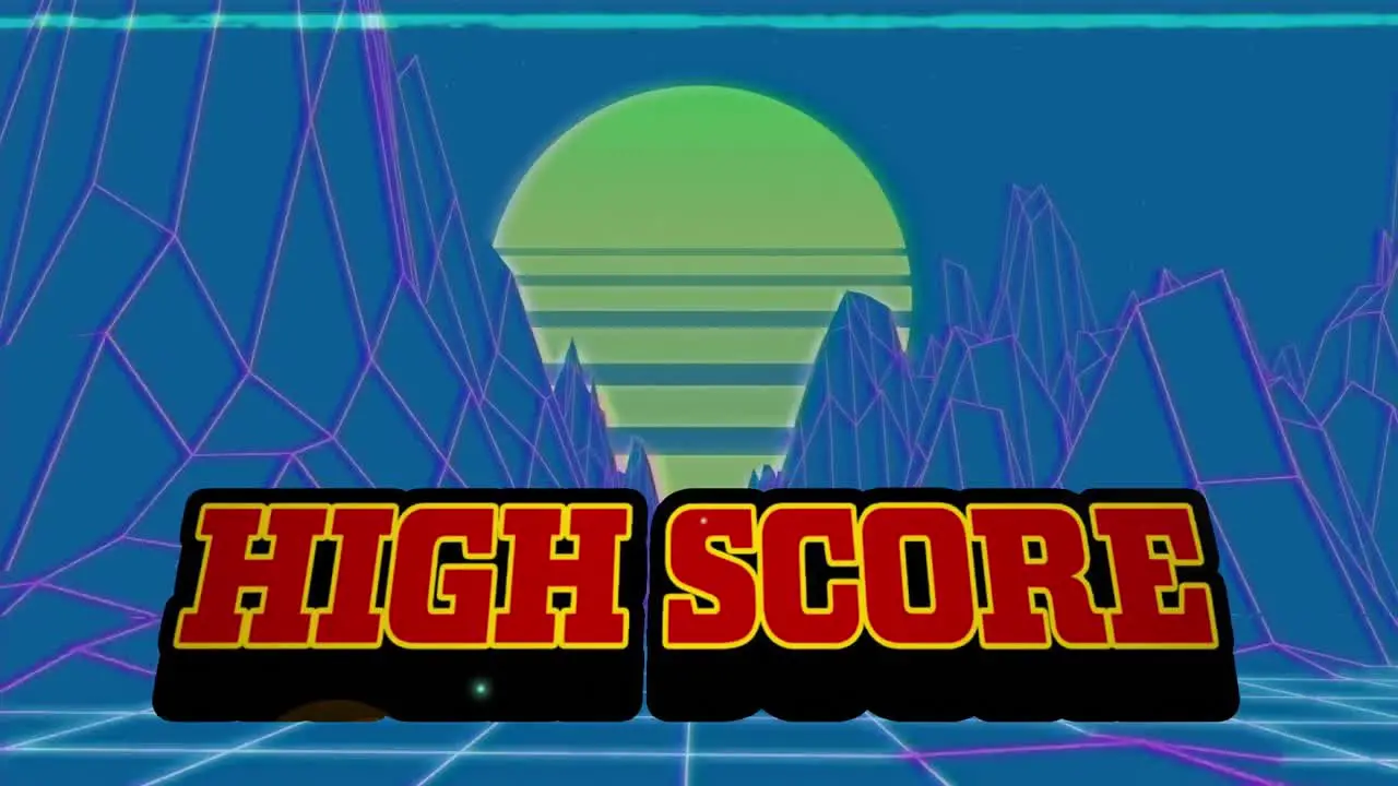 Animation of high score in blue space with sun and metaverse landscape