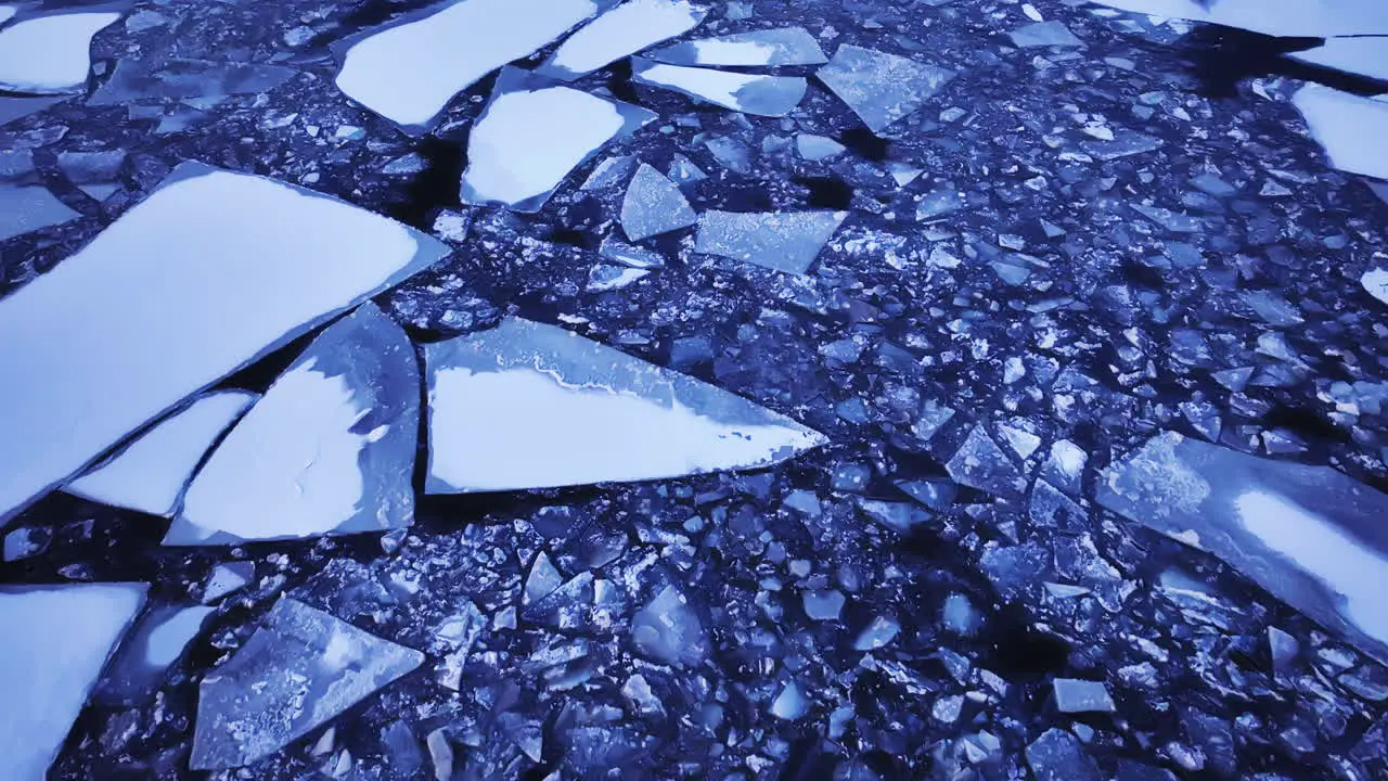 Drone shot flying over large chunks of ice