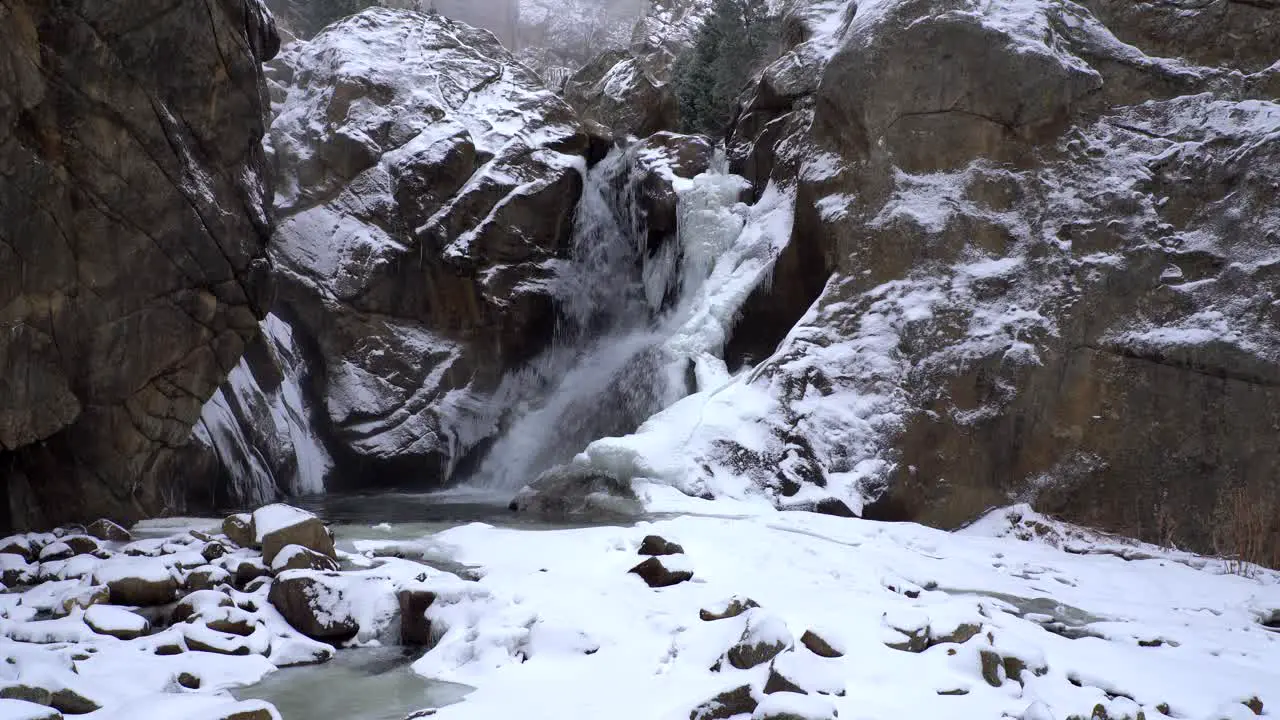 Wide angle view of the Boulder falls on a cold winter day