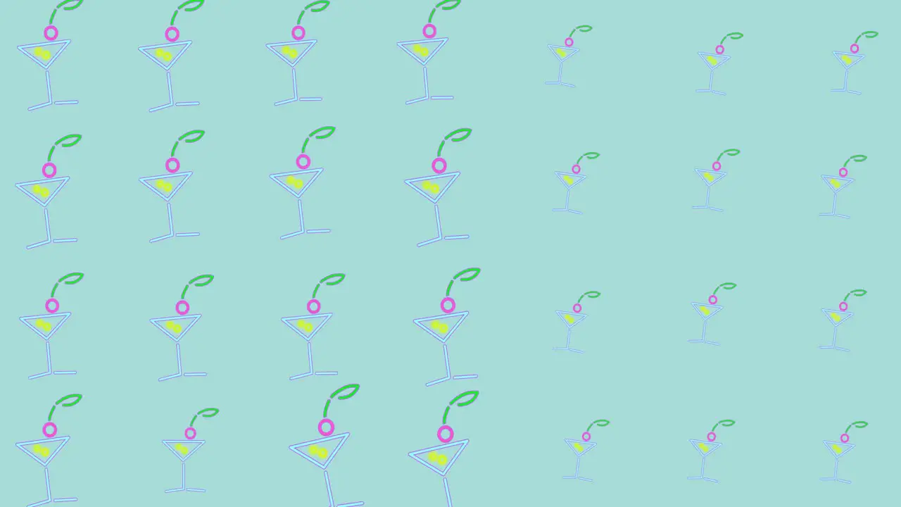 Animation of multiple drinks over blue background