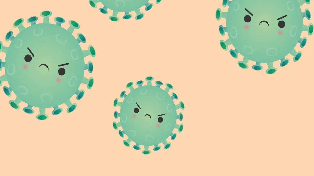 Animation of covid 19 virus cells on orange background