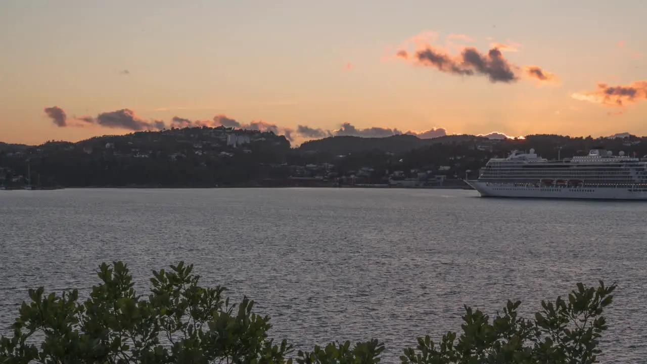 Time lapse of a ship in a sunset in Kristiansand Norway