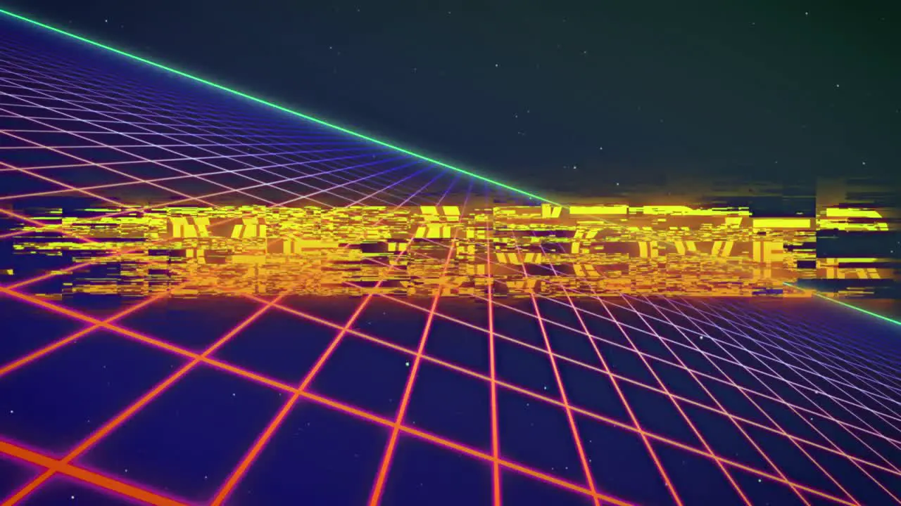 Animation of neon flickering game over text over glowing pink grid