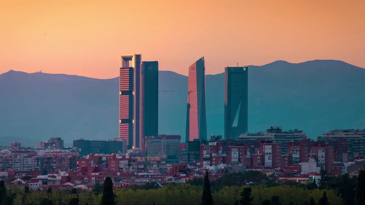 Timelapse of Madrid skyline at sunset