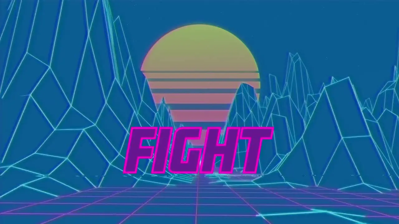 Animation of fight in blue space with sun and metaverse landscape