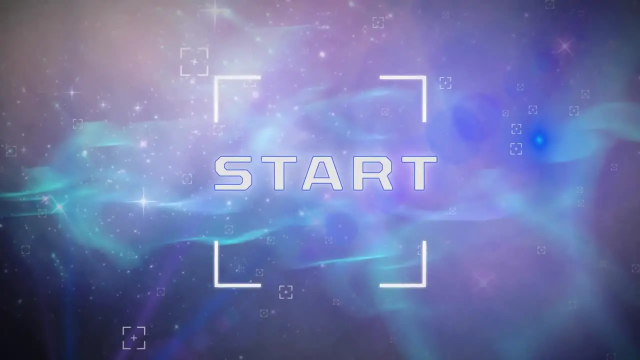 Animation of start text in white marker over pink to blue universe in background