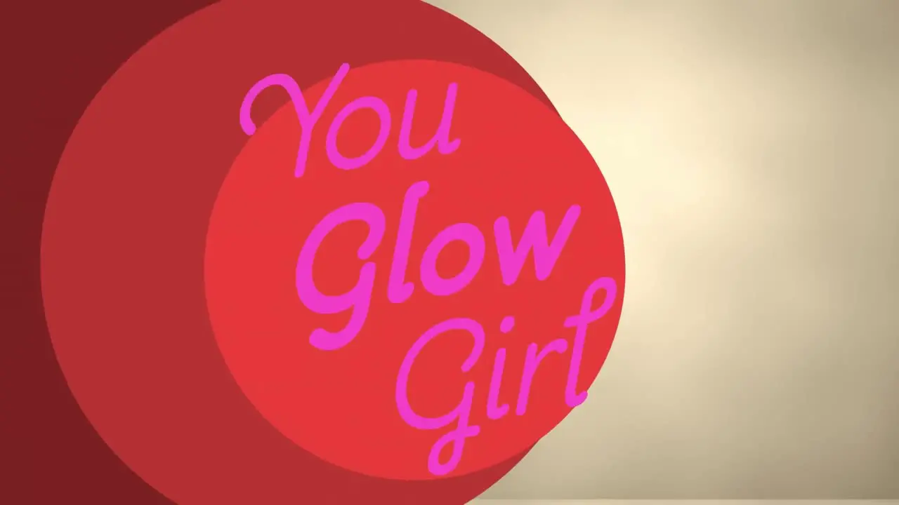 Animation of you glow girl text over shapes and grey background