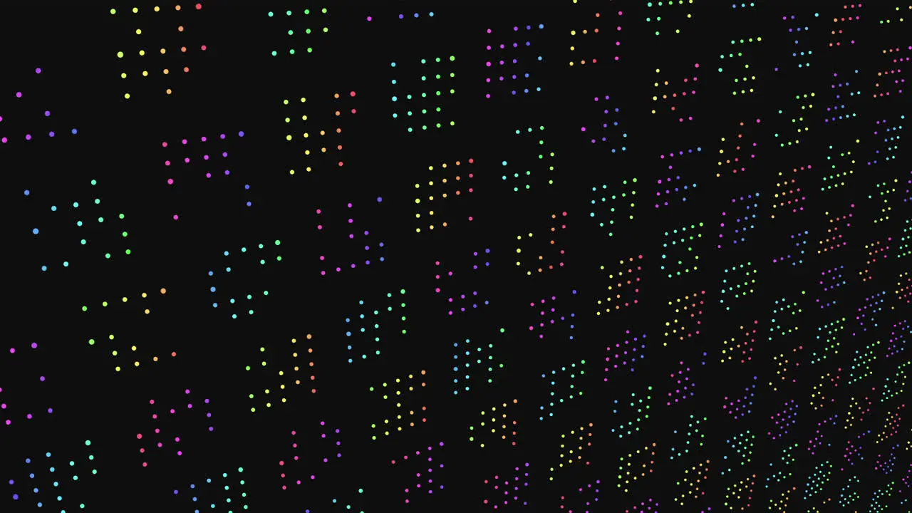 Zigzag pattern of colored dots on black background