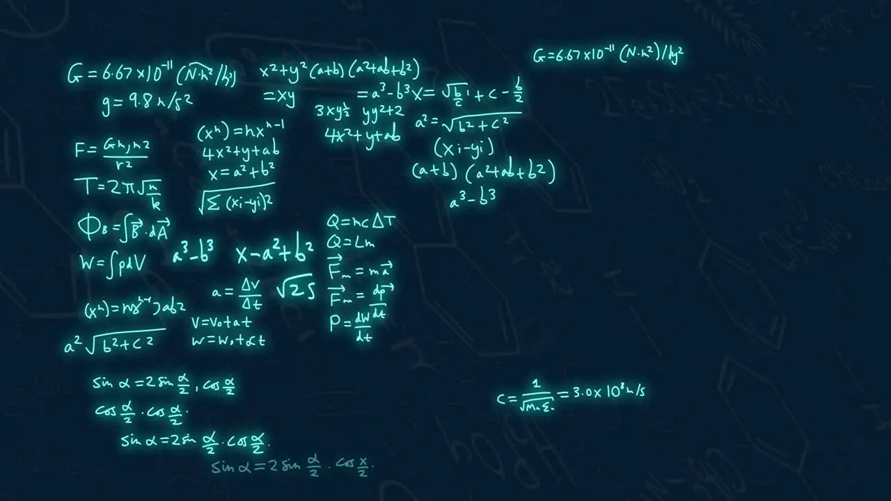 Animation of mathematical equations on black background