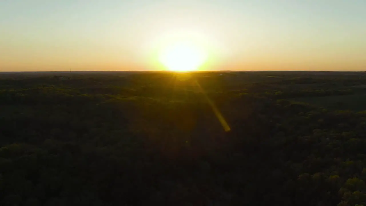 Aerial shot of a late sunset over the hills and mountains of Wisconsin USA