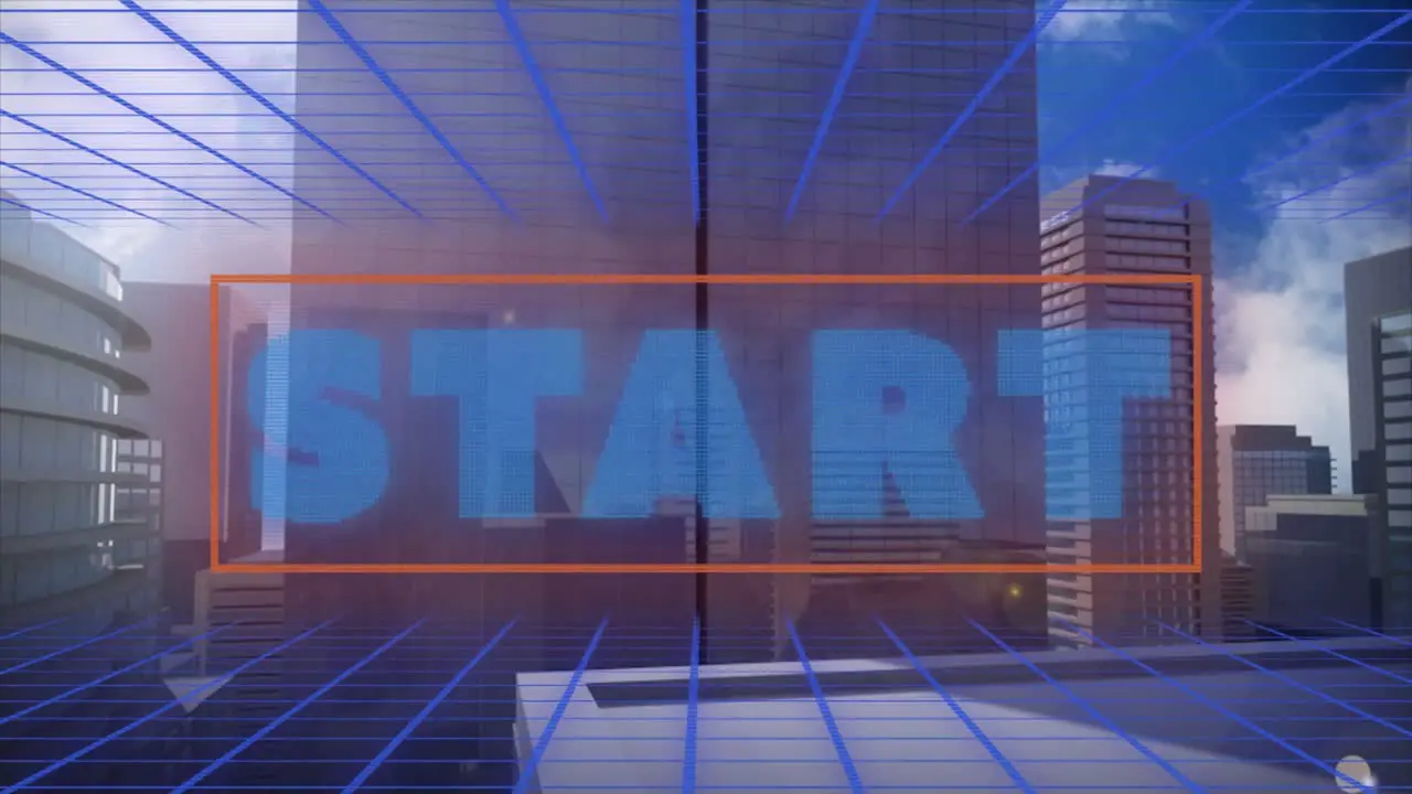 Animation of start over metaverse skyscrapers in yellow