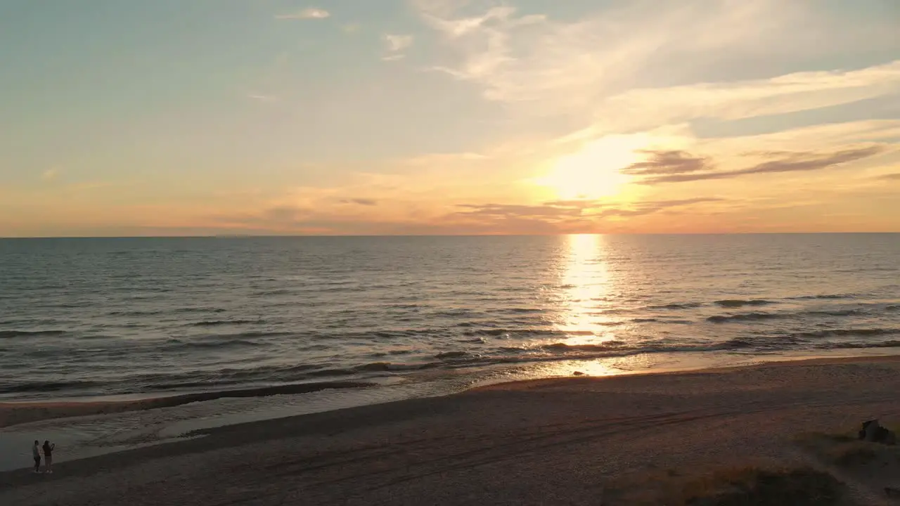 Sunsetting over Carnikava Baltic sea Latvia aerial