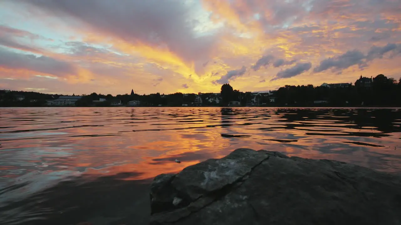 Red sky after sunset over river