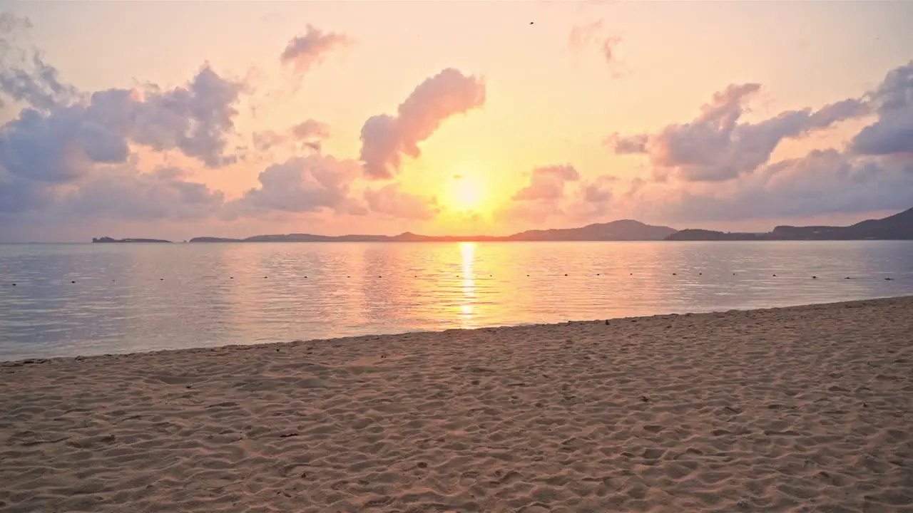 Sunset sunlight above empty tropical beach serene exotic landscape full frame