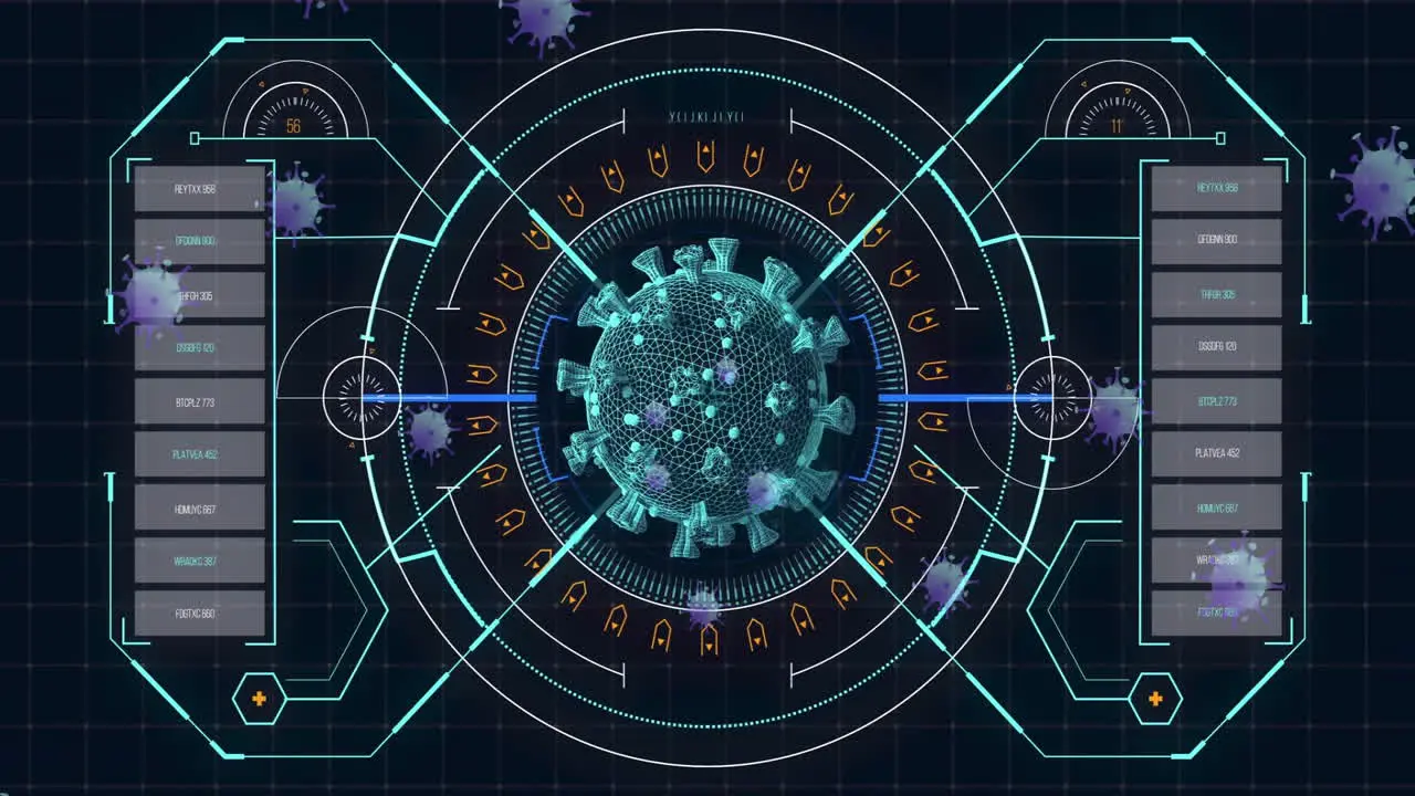 Animation of virus cells and scope scanning on black background