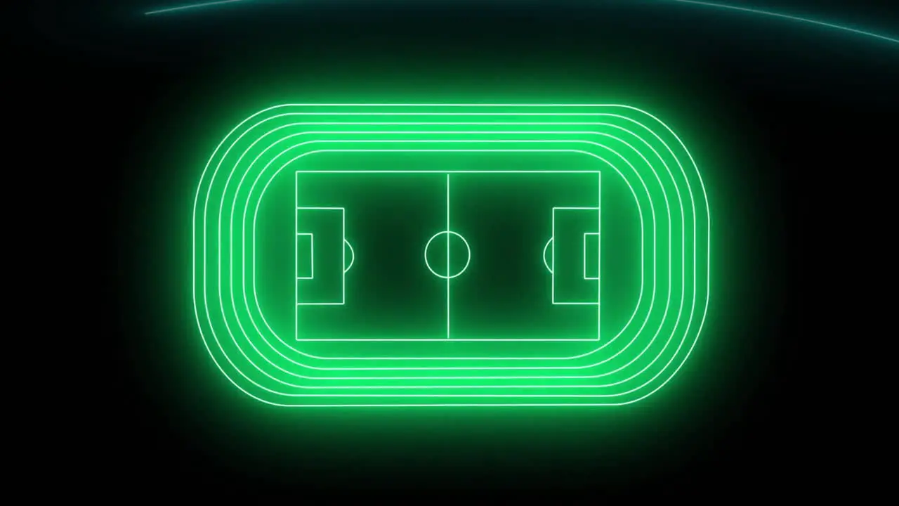 Animation of neon glowing football pitch on black background