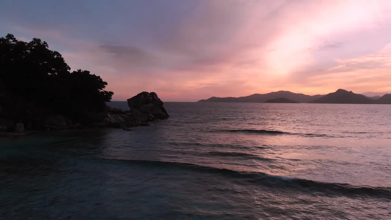 Beautiful sunset on La Digue an island of the Seychelles