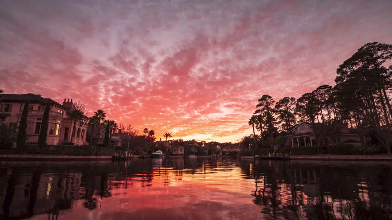 Wonderful sunset sky in a residential area in America clouds moving in tame-lapse manner