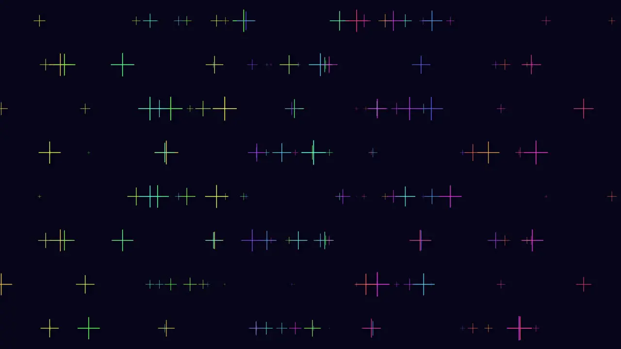 Vibrant crosses forming a symmetrical grid on black background