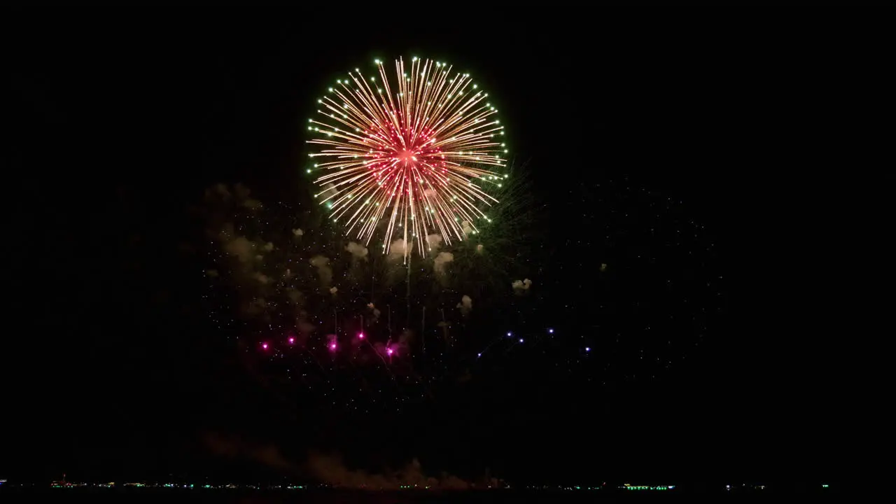 Large number of photos of fireworks during New Year's Eve being shot on the coast