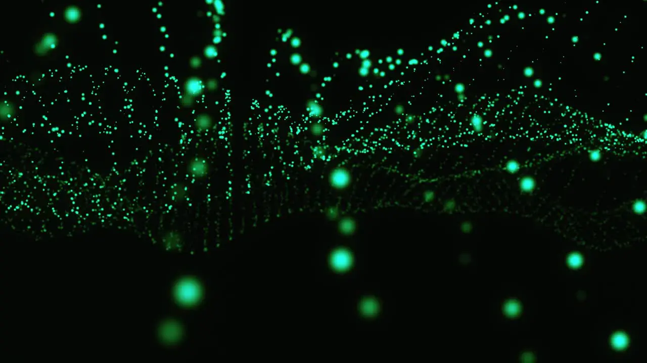 Neon Green Dust Particles Motion Like A Wave In Dark Space