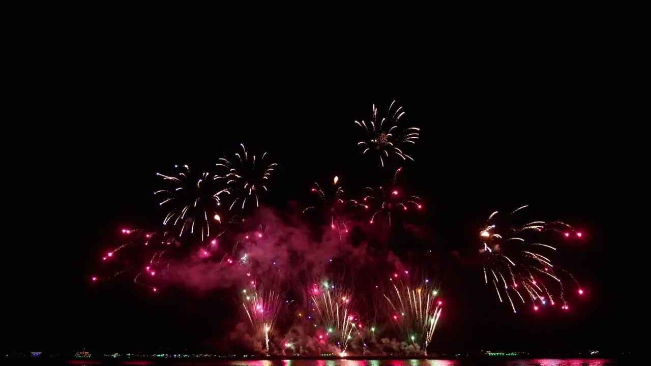 Synchronized pyrotechnic display during the Pattaya international Fireworks Festival 2023 in Chonburi province in Thailand