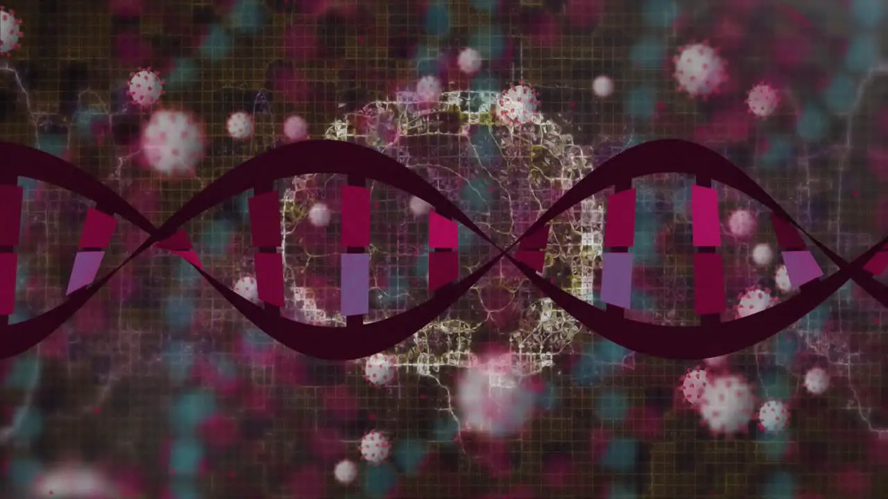 Animation of dna strand and virus cells on black background