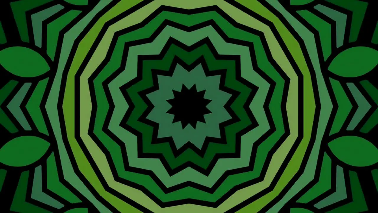 Green floral kaleidoscope in the black background Animation