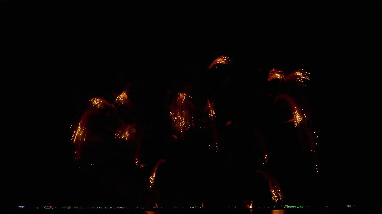 Colorful pyrotechnic display during the Pattaya International Fireworks Festival 2023 at Chonburi province in Thailand