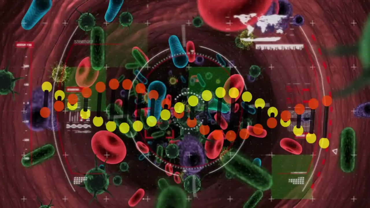 Animation of dna strand and data processing over virus cells