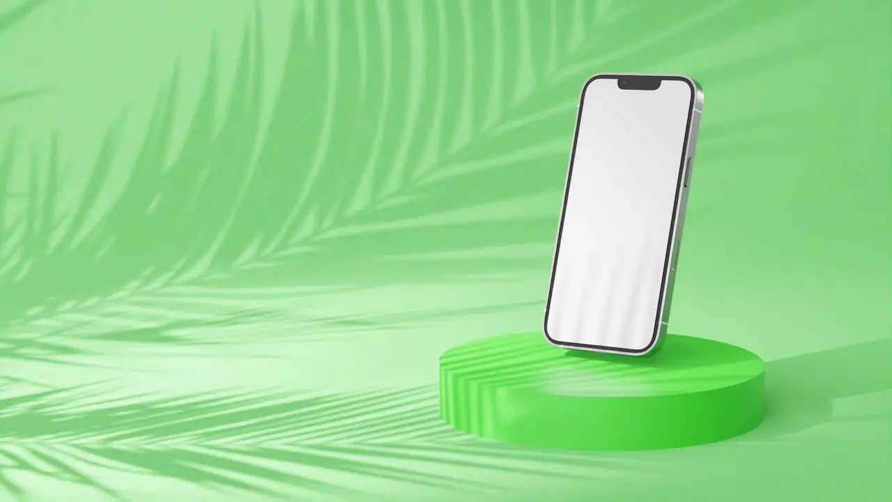 Empty screen mockup on a cell phone digital 3d render on green background