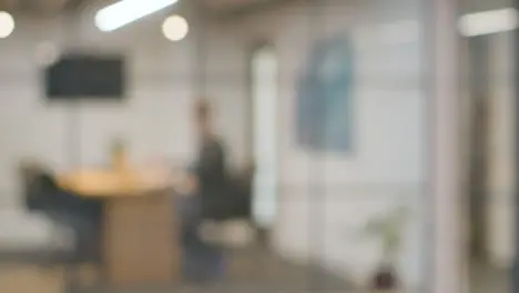 Defocused Background Shot Of Businesspeople Working At Desk In Office And Talking On Phone 2