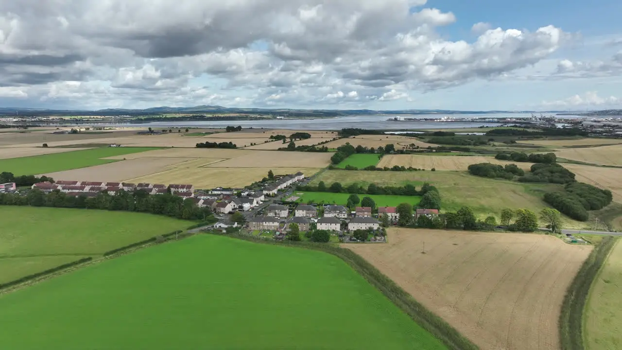 4K Aerial orbit over Scottish Country Town just outside of Edinburgh The Capital of Scotland United Kingdom