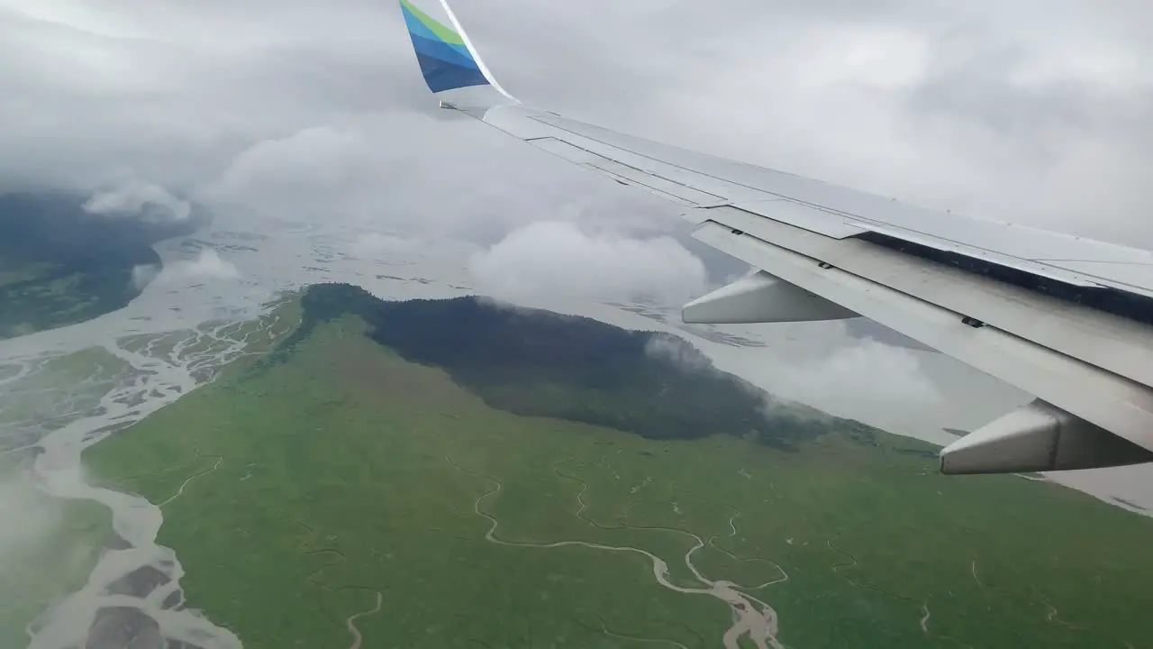 flying over grassy island on plane