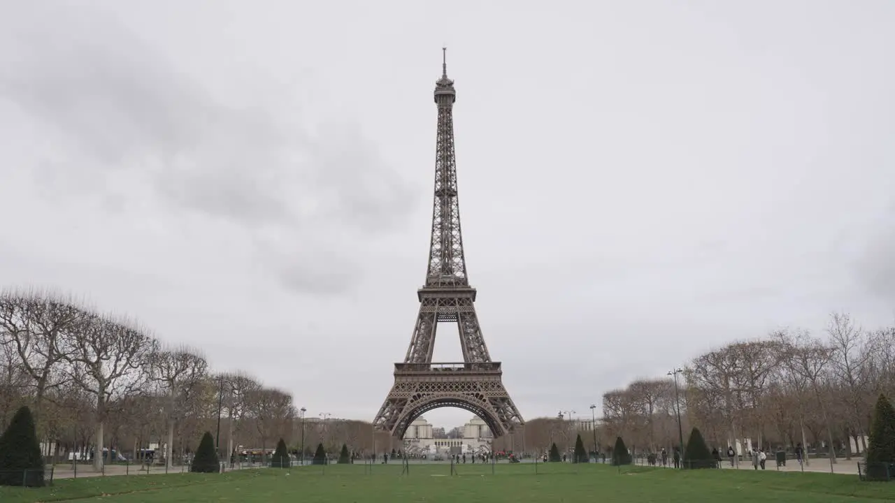 Eiffel Tower from the Empty Parc Du Champs De Mars Paris France on a Cloudy Winter Day