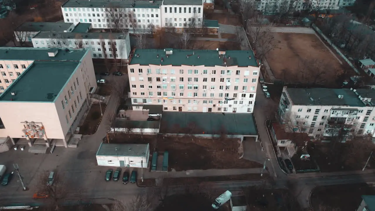 Zoom out from a building revealing the city of Chisináu Moldova