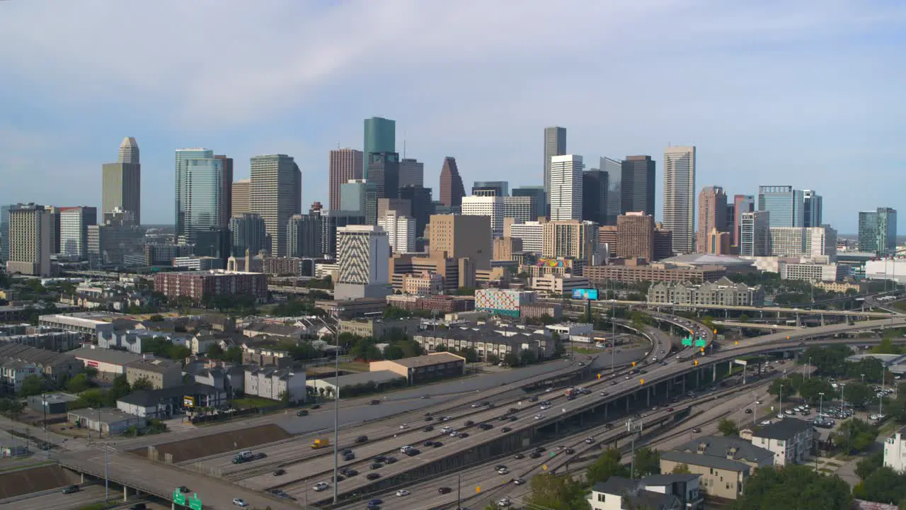 Establishing Drone view of downtown Houston Texas