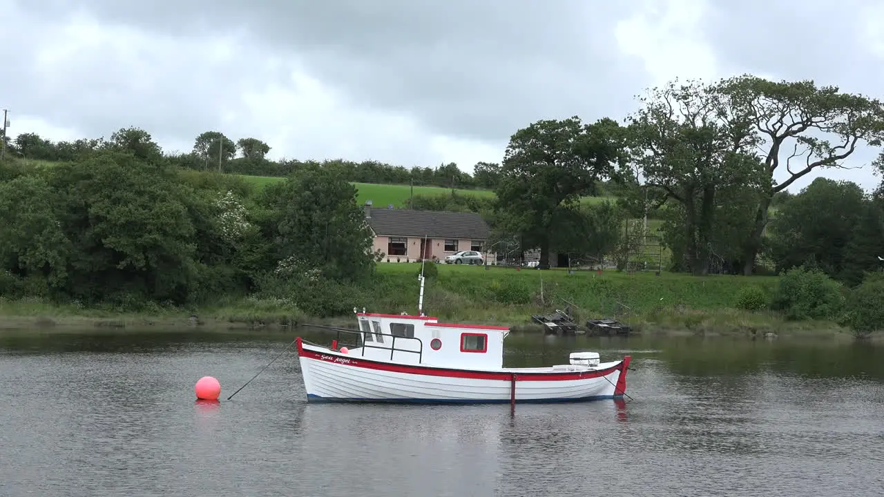 Ireland Ramelton County Donegal A White Boat With Red Trim 