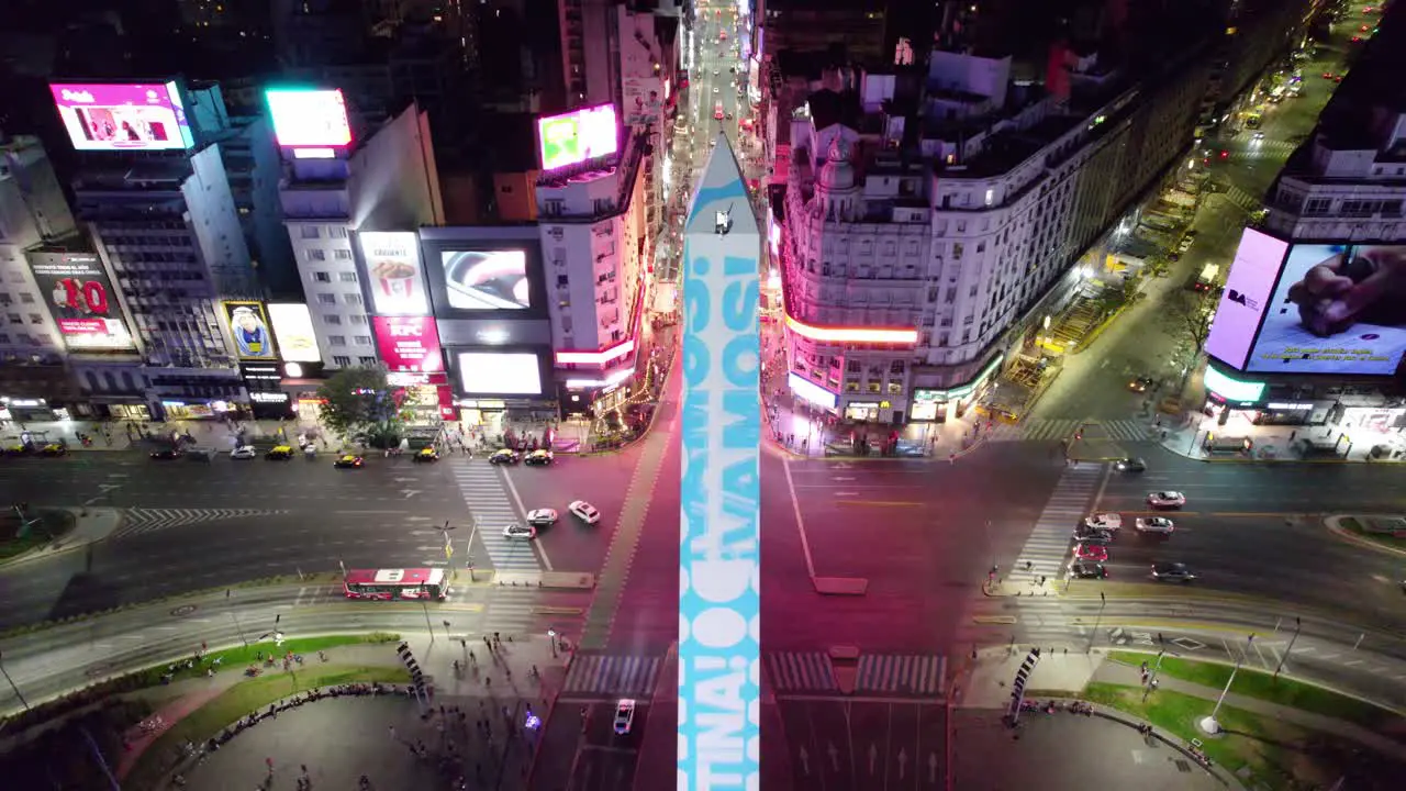 Obelisk of Buenos Aires Argentina Aerial Night View Street City Lights Downtown of Latin American Vibrant Travel Destination