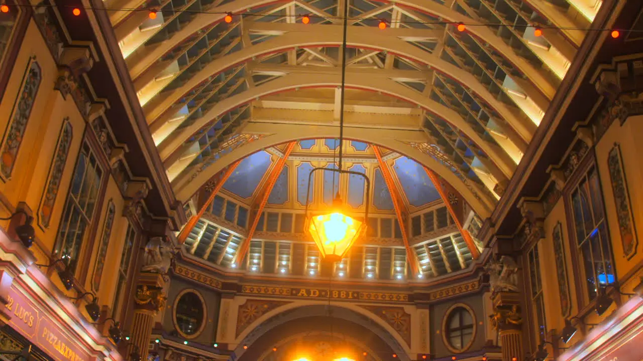 Looking Into The Ceiling With Hanging Light At The Covered Market In Leadenhall London UK